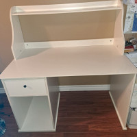 $200 White desk with shelf, reversible underside drawer