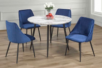 Round Marble Dining Table 5pcs Set with Velvet Chairs price drop
