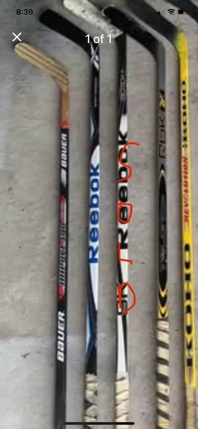 $30 each Measured from top of stick to start of blade: Ccm - 56” Bauer 75- 56” Reebok 9k -54” Koho -...
