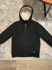 Men’s Black Djab Sherpa-Hood Winter Bomber Jacket Size Small