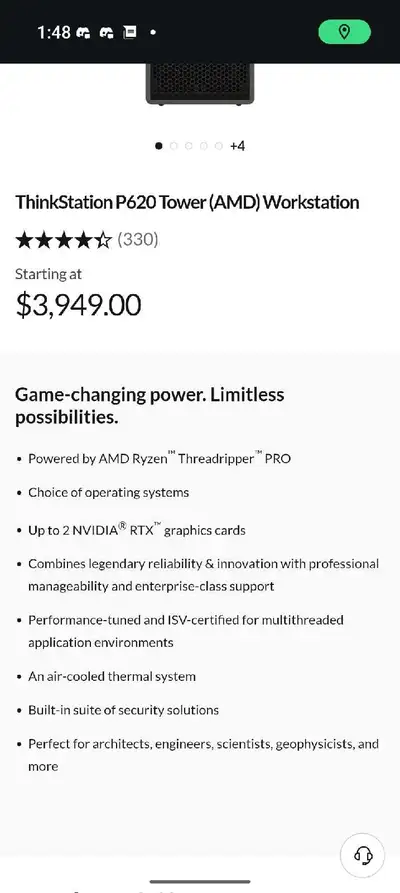 This Lenovo ThinkStation P620 is powered by an AMD Ryzen Threadripper PRO processor, offering except...