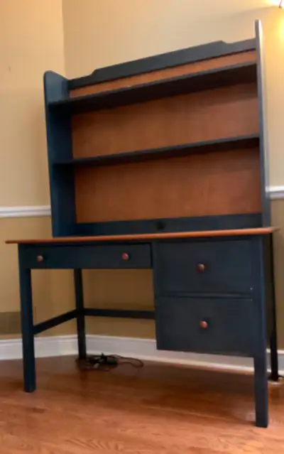 Set de chambre en bois (couleur bleu) pour enfant (lit, commode, bureau, bibliotheque, table de nuit...