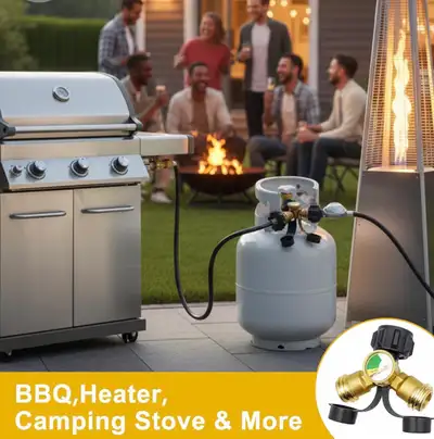 Brand New Dual BBQ Heater Propane Gas Tank Y Splitter Adapter, View more