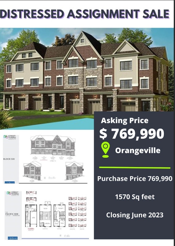 Distressed Assignment Sale in Orangeville, 25 mins from Brampton