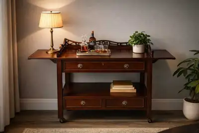 Meuble desserte vintage en bois avec tiroirs et rallonges, View more