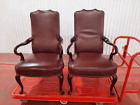 2x Drexel Heritage Queen Anne Burgundy Leather Arm Chairs