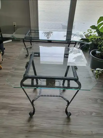 2 glass top tables, View more