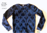 George Navy Blue Sweater, 34-32-30, 10-12 long sleeve, polyester