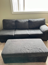 Cozy grey couch and ottoman