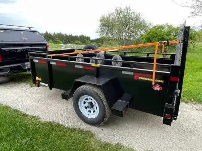 2025 custom build heavy duty 5x10 trailer with 2 foot tall walls ramp tool box 7 D ring tie downs in...