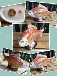 VINTAGE Crown Derby Imari porcelain hand enameled koi fish 