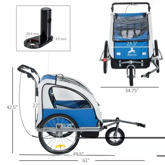  2-in-1 Double Baby Bike Trailer Child Bike Stroller Foldable Jo in Kids in Markham / York Region - Image 5