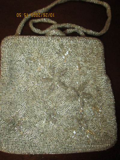 Vintage Silver Beaded Clutch Purse, Shoulder Bag, View more