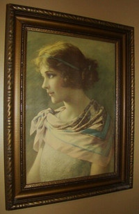 antique peinture cadre  lithographie  vers 1920 vitré