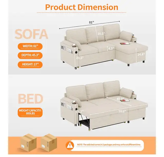 Sectional pull out BED with charging station in Couches & Futons in Charlottetown - Image 3
