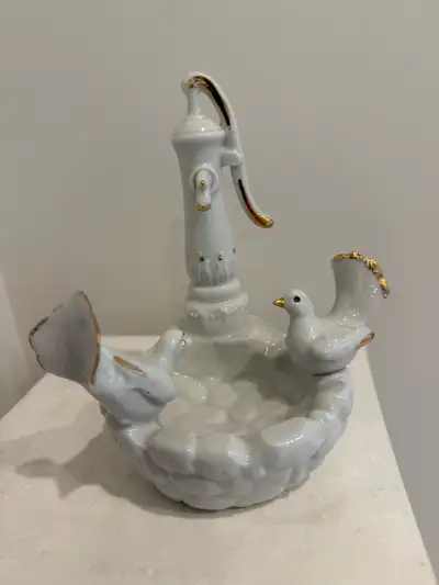 Italian Capodimonte Porcelain Water Pump and Birds Figurine, View more
