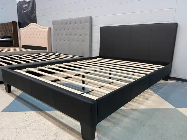 BNIB Plain black leather platform bed all sizes available  in Beds & Mattresses in Chilliwack - Image 8