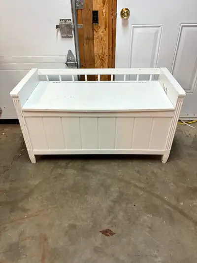 Solid wood storage bench with lift-top lid. Great for entryway storage, kids toys, blankets, or extr...