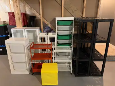 2 x Glass Showcase shelves - $15 each Large Kids toy shelf w/bins - SOLD Small Kids toy shelf w/bins...