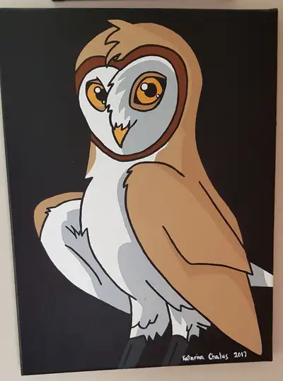 Local Edmonton Artist Qty 1 - Acrylic on Canvas Owl Painting, unique and hand painted. Size: 16 inch...