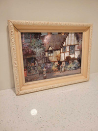 Antique Wood Picture Frame.  Metallic Picture. Art.