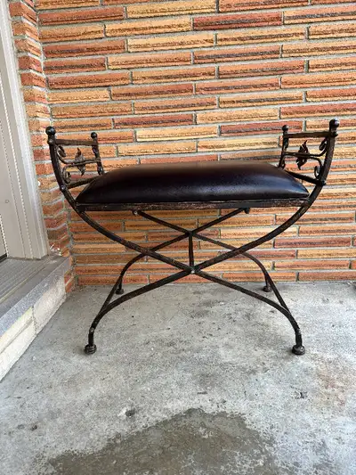 Cushioned leather seat, Bowring Wrought Iron Indoor Bench,, View more