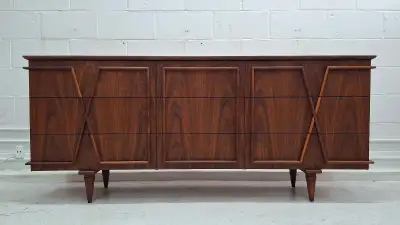 Refinished mid-century walnut dresser, sideboard, credenza , View more