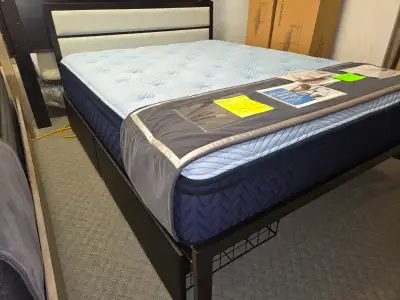 Brand New Malpass Queen Platform Bedframe on Sale for $339 Steel Frame with Upholstered Inserts in t...