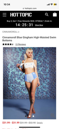 Looking for Cinnamoroll Blue Gingham High-Waisted Swim Bottoms