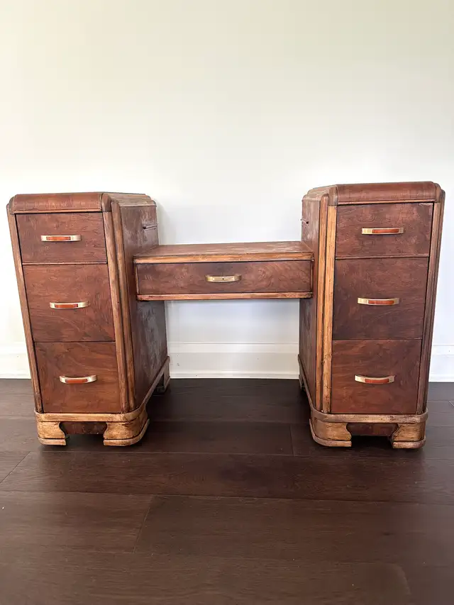 1930s Art Deco Waterfall Child Size Desk / Vanity solid wood in Desks in Oakville / Halton Region - Image 2