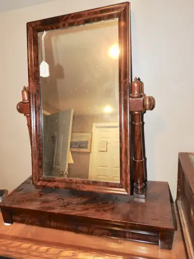Antique portable Tabletop Dresser Shaving Mirror with 2 Drawers, View more