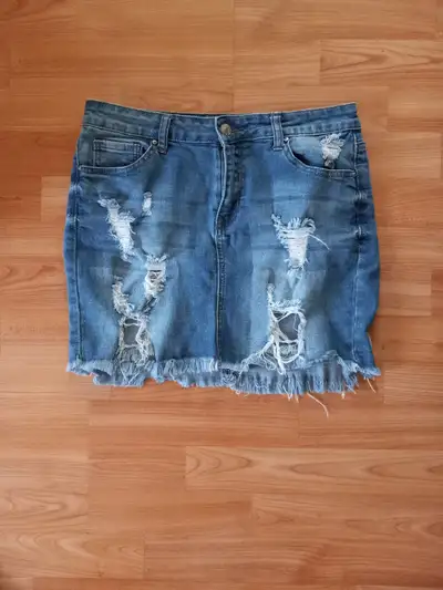 Stretch denim (distressed) skirt - Medium, View more