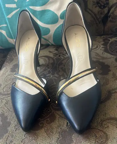 ALDO Black Pointed-Toe Heels with Gold Detail, View more