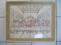 Vintage Linen Embroidered Portrait Of "The Last Supper"Circa1963