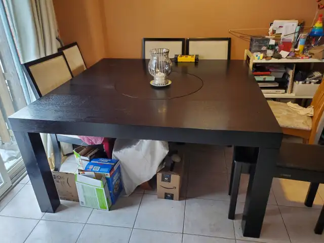 Large dining table with built-in lazy susan & chairs in Dining Tables & Sets in Hamilton - Image 4