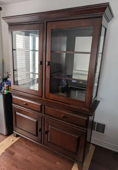 Solid Wood Buffet & Hutch – Glass Display Cabinet, View more