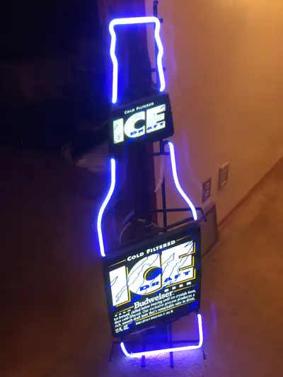 Vintage Budweiser Ice Draft purple Neon Beer Sign, View more