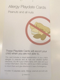 Play Date cards for children with Peanut Allergies