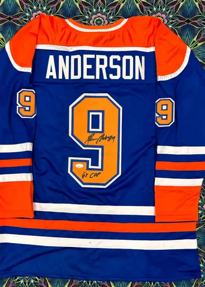 Glenn Anderson signed custom replica Edmonton Oilers blue jersey. JSA approved with a holographic st...