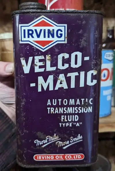 {INV#OC1082-AC} | Vintage Irving Velco -Matic Automatic Transmission Fluid Imperial Quart Can/Cap. F...