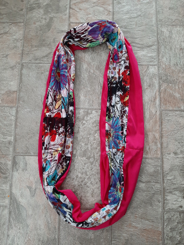 HANDMADE lightweight summer INFINITY scarf (pink w/pattern) in Women's - Dresses & Skirts in Fredericton - Image 2