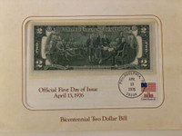 TWO DOLLAR 1976 OFFICIAL FIRST DAY ISSUE POST MARK PHILADELPHIA