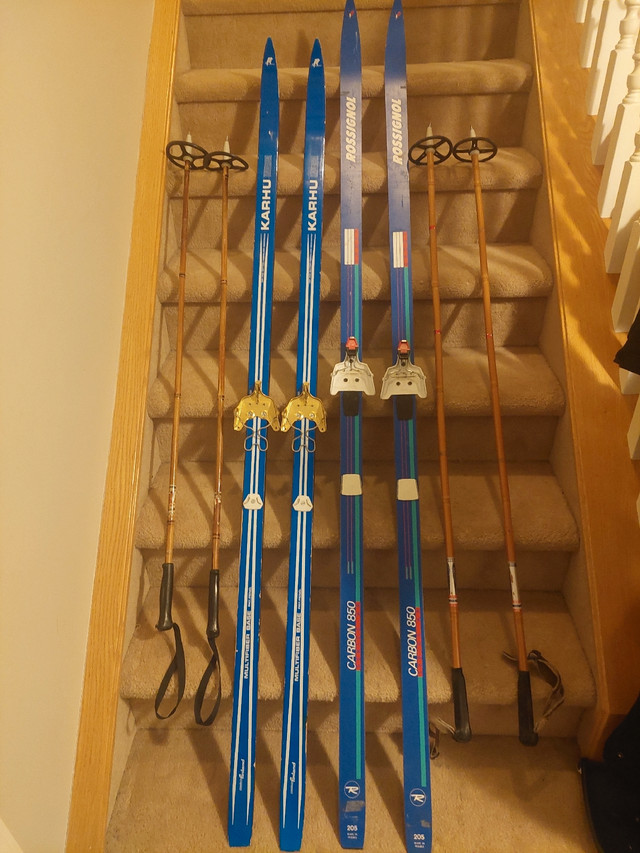 190cm & 205cm Cross Country skis w/bamboo ski poles, great shape in Ski in Calgary