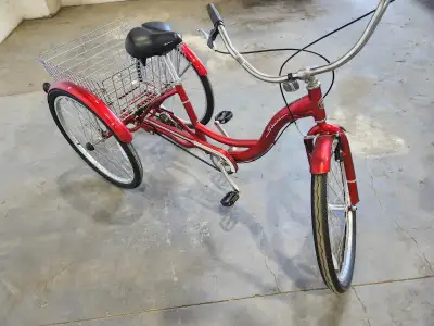 • Schwinn Meridian Adult Comfort Trike with a 16" (40.6 cm) aluminum frame • 26" (66 cm) wheels • Si...
