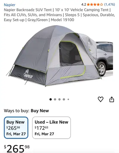 Brand New Sealed Napier Backroadz SUV Tent Model 19100, View more