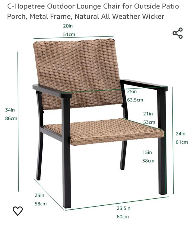 C-Hopetree Outdoor Chair for Outside Patio Porch, in Patio & Garden Furniture in City of Toronto - Image 3