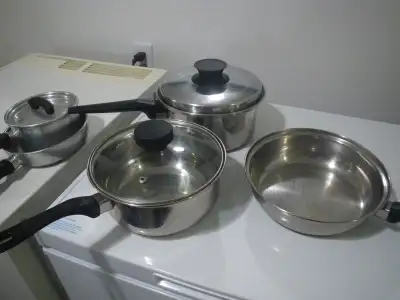 2 stainless steel saucepans, 1 skillet, View more