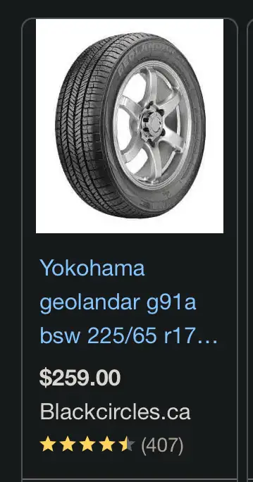 P225/60/R17, taken off of a gently driven car that just had all-weather tires installed. 25,465 kms...