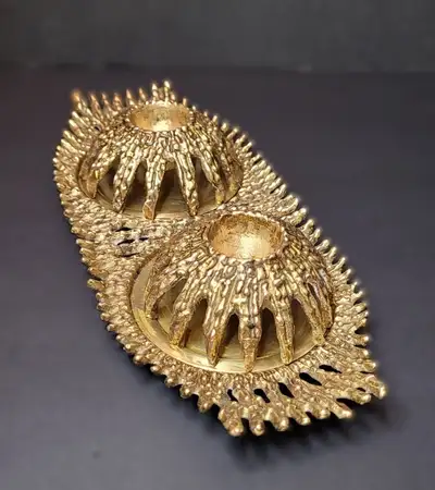 Vintage MCM Candle Holder Brass Brutalist Style Wainberg Israel, View more