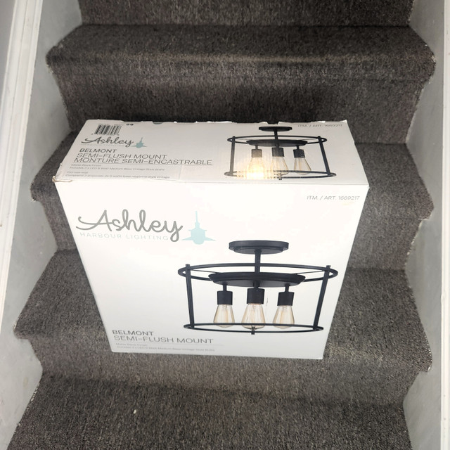 Belmont Semi-Flush 3 Lights, Fixture, Bulbs, Pendant, Led, Chand in Indoor Lighting & Fans in Kitchener / Waterloo - Image 3